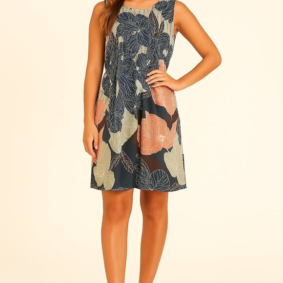 Pink Martini | Floral Sleeveless Midi Dress Navy Multi Boho Resort Size L | EUC - Picture 1 of 12